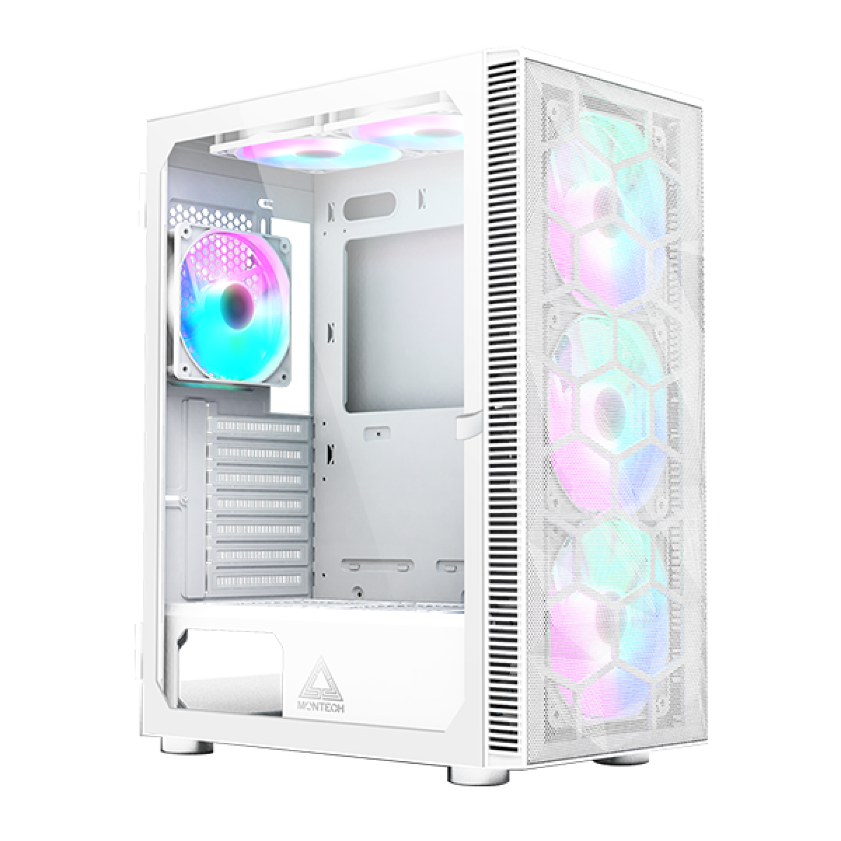 Imagem Gabinete Gamer Montech x3 MESH, Mid Tower, White, ATX, Com 6 Fans Rainbow, Vidro Temperado, X3 MESH (W)