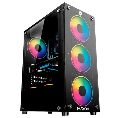 Imagem da oferta Gabinete Gamer Hayom GB1749, Mid Tower, RGB, ATX, Lateral e Frontal em Vidro Temperado, 4x Cooler Fan RGB, Preto