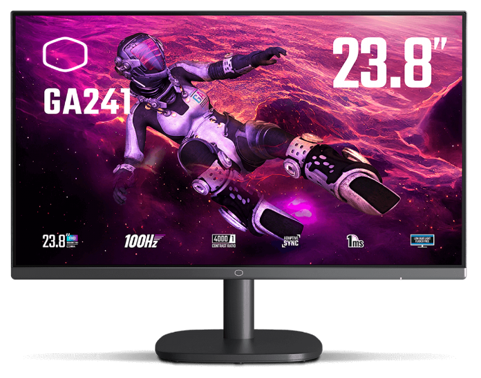 Imagem Monitor Gamer Cooler Master GA241, 23.8 Pol, Full HD, 100Hz, 1ms, VA, sRGB 95%, HDMI/VGA
