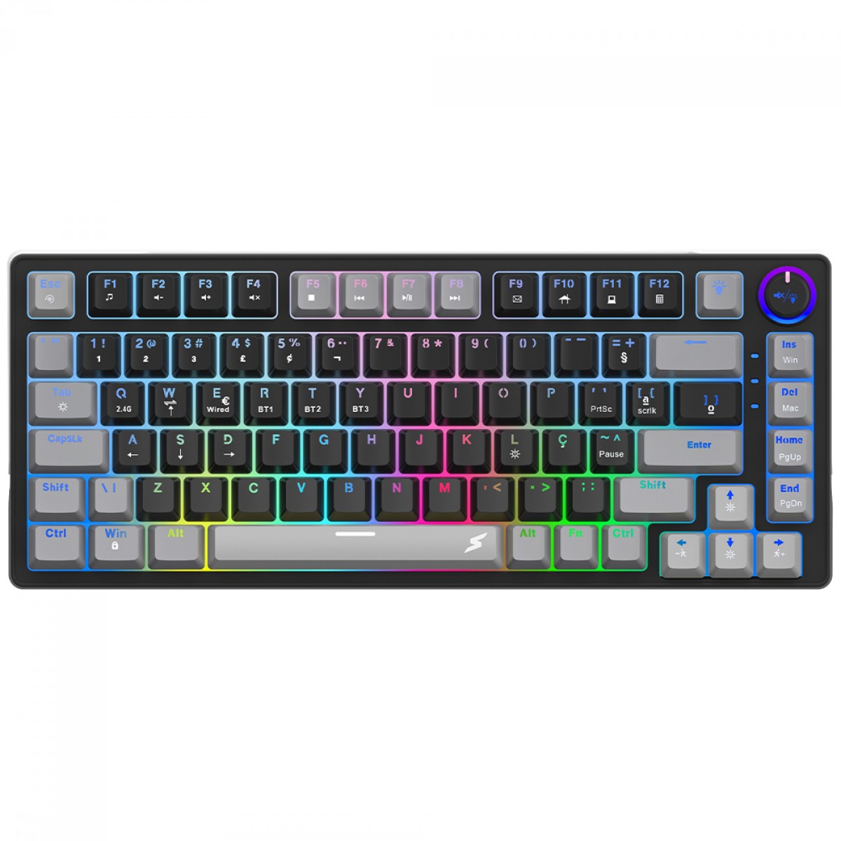 Imagem da oferta Teclado Gamer SuperFrame Ribbon, Wireless, RGB, Switch Red, 75%, ABNT, Hot Swap, Black/Grey