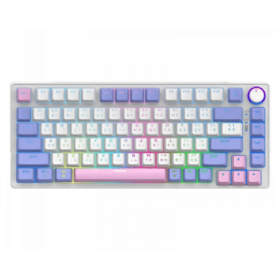 Imagem da oferta Teclado Gamer SuperFrame Ribbon Wireless RGB Switch Red 75% ABNT Hot Swap Sem Fio White/Purple