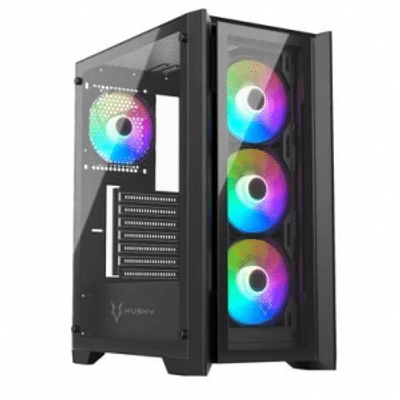 Imagem Gabinete Gamer Husky Dome 100 Mid Tower ATX Lateral e Frontal em Vidro Preto - HGN100PT