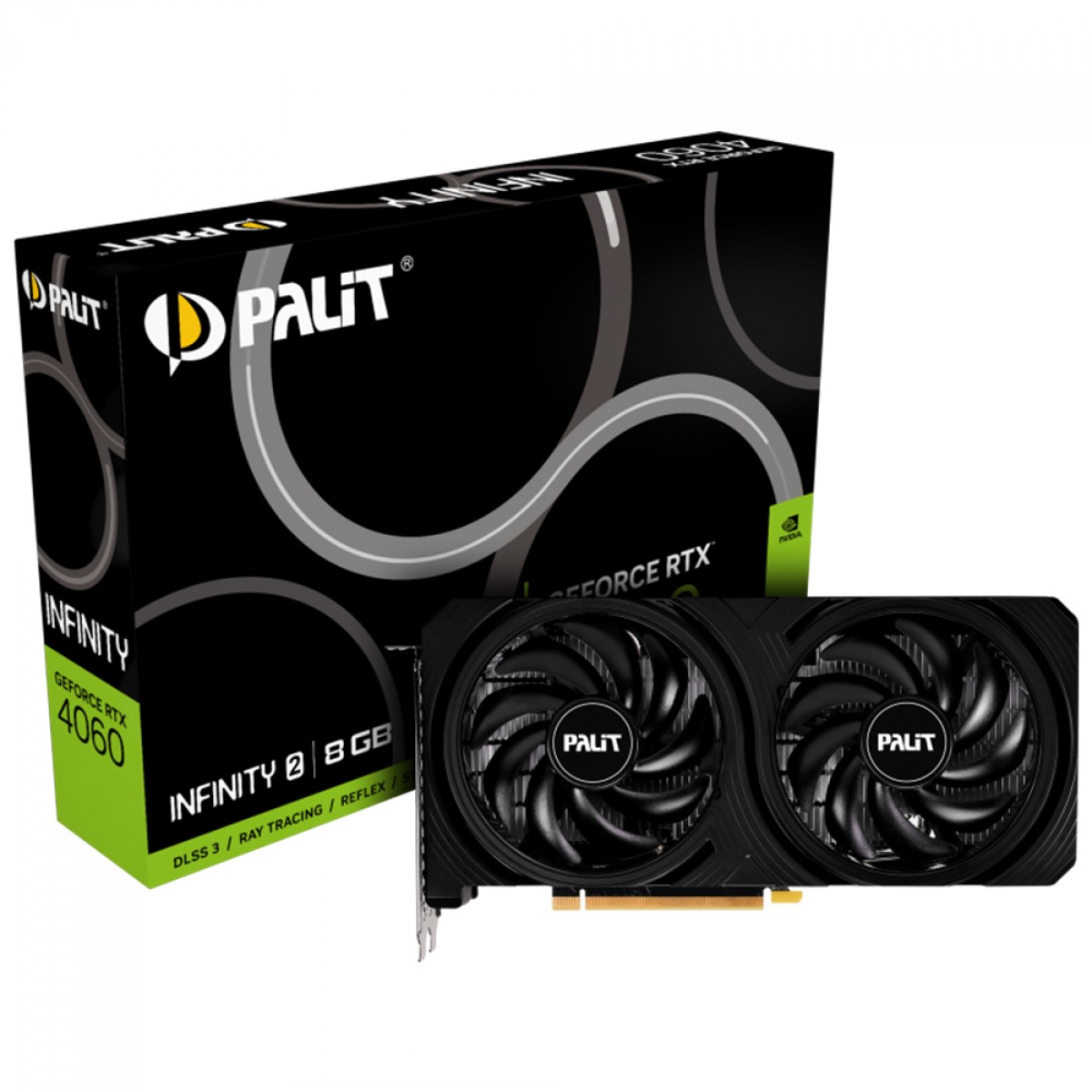 Imagem Placa de Vídeo Palit NVIDIA GeForce RTX 4060 Infinity 2, 8GB, GDDR6, DLSS, Ray Tracing, NE64060019P1-1070L