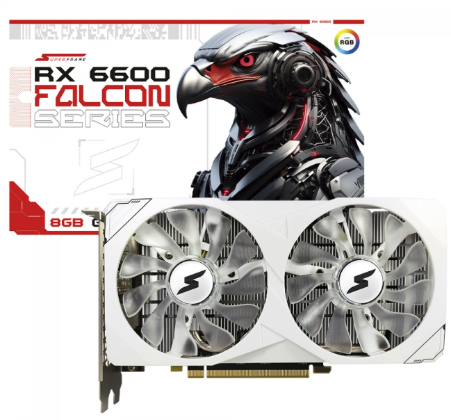Imagem da oferta Placa De Vídeo SuperFrame AMD Radeon RX 6600 Falcon, 8GB, GDDR6, RGB, FSR, Ray Tracing, White,