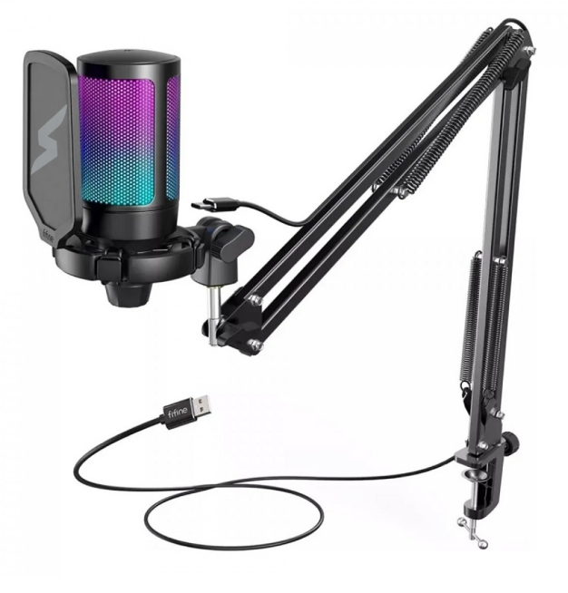 Imagem da oferta Microfone Gamer Fifine SuperFrame Edition SFM1, RGB, USB, Black, Com Braço Articulado