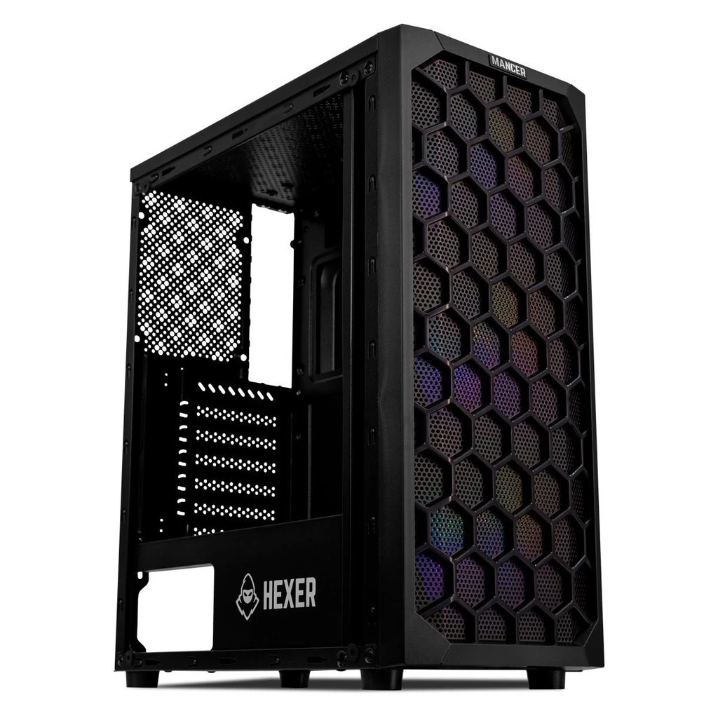 Imagem da oferta Gabinete Gamer Mancer Hexer, Rainbow, Mid-Tower, Lateral de Vidro, Com 3 Fans, Preto