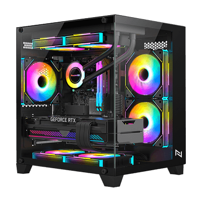 Imagem da oferta Gabinete Gamer Neologic Aquario Full Glass, Mid-tower, Lateral E Frontal Vidro Temperado, Preto, 3 Fans ARGB 
