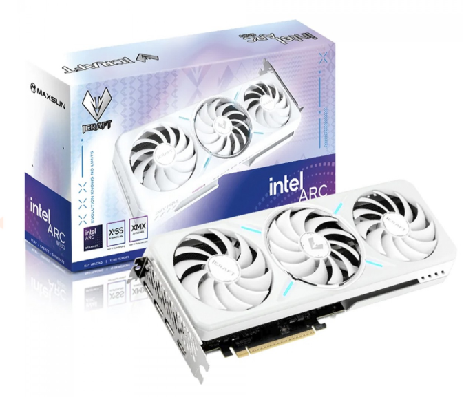Imagem Placa De Vídeo Maxsun Intel Arc B580 iCraft, 12GB, GDDR6, Xe2, Ray Tracing, White