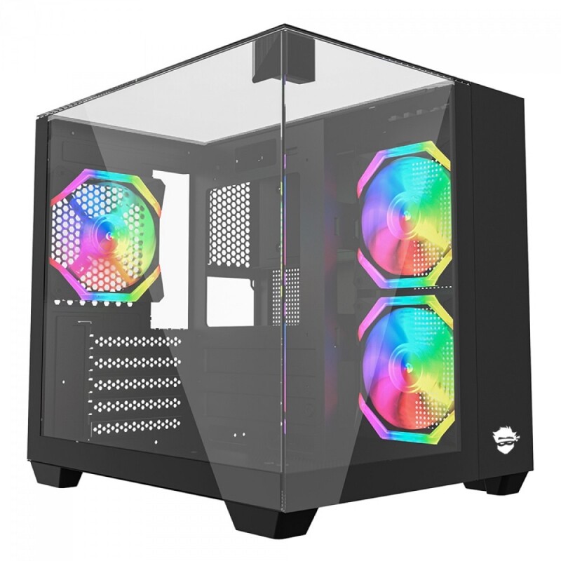 Imagem Gabinete Gamer Ninja Clear Cube Mid Tower Vidro Temperado M-ATX Black Sem Fonte Com 3 Fans ARGB GN-CS-CLMAB3F