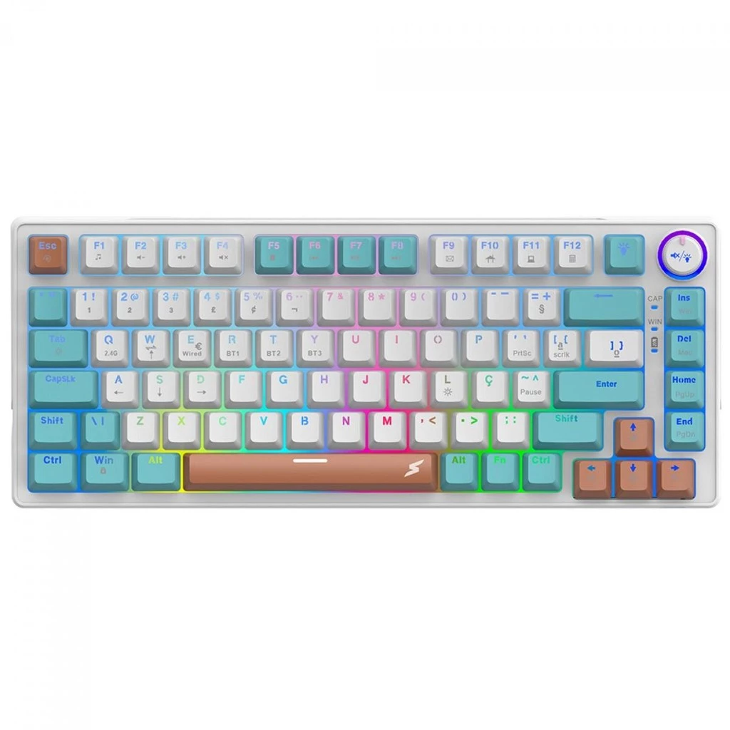 Imagem da oferta Teclado Gamer SuperFrame Ribbon, Wireless RGB, Switch Red, 75%, ABNT, Hot Swap, Sem Fio, White/Green