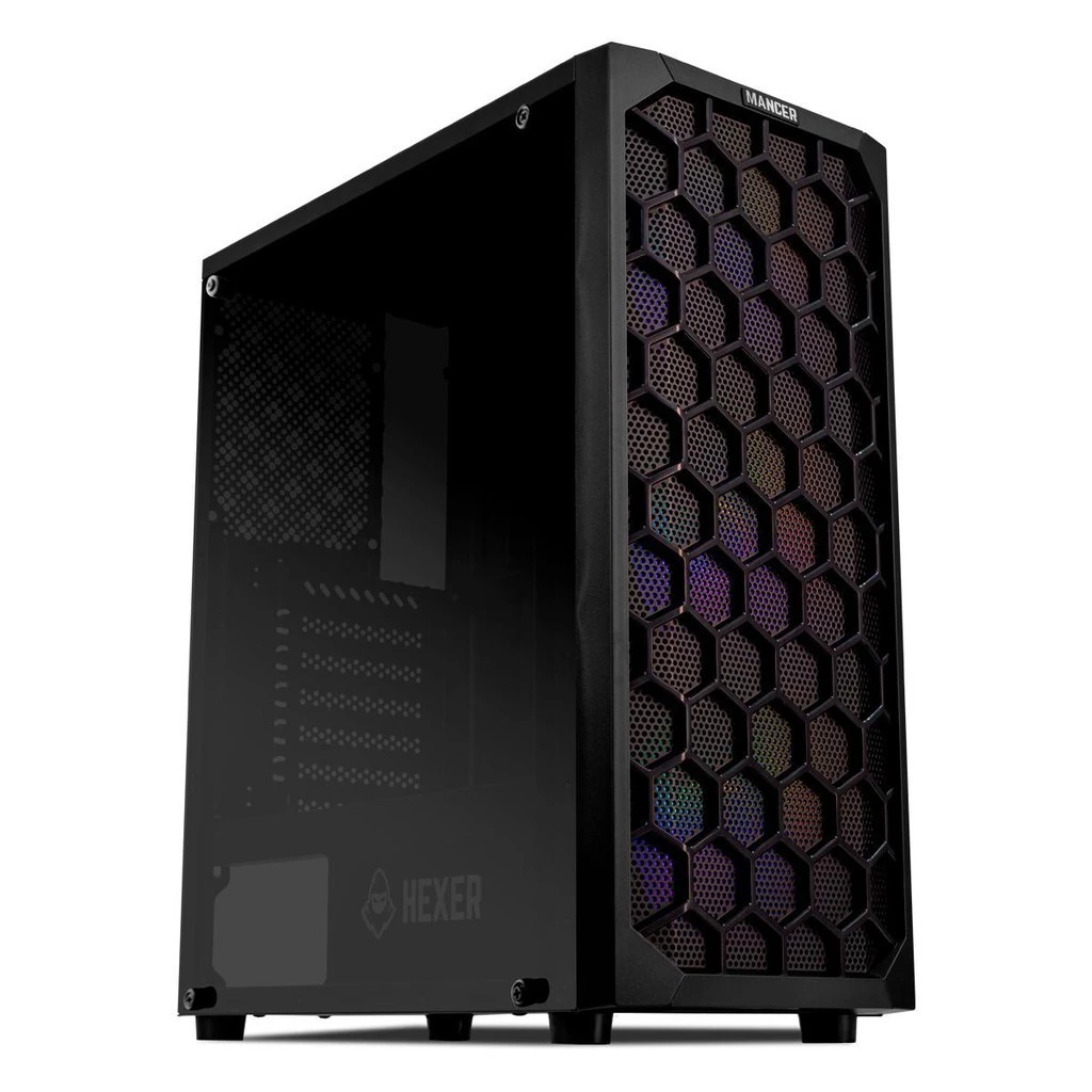 Imagem da oferta Gabinete Gamer Mancer Hexer, Rainbow, Mid-Tower, Lateral de Vidro, Com 3 Fans, Preto