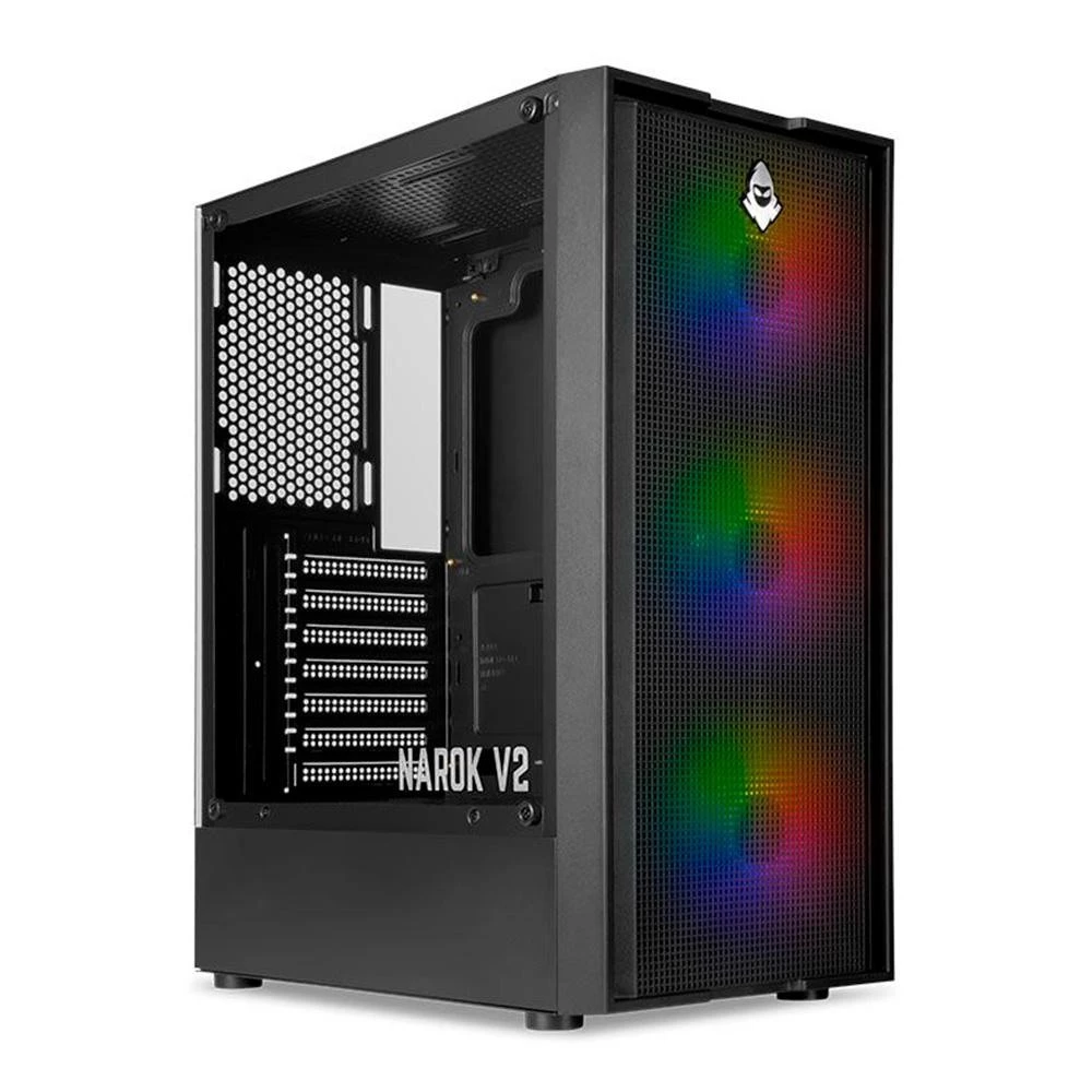 Imagem da oferta Gabinete Gamer Mancer Narok V2, Rainbow, Mid-Tower, Lateral de Vidro, Com 3 Fans, Preto