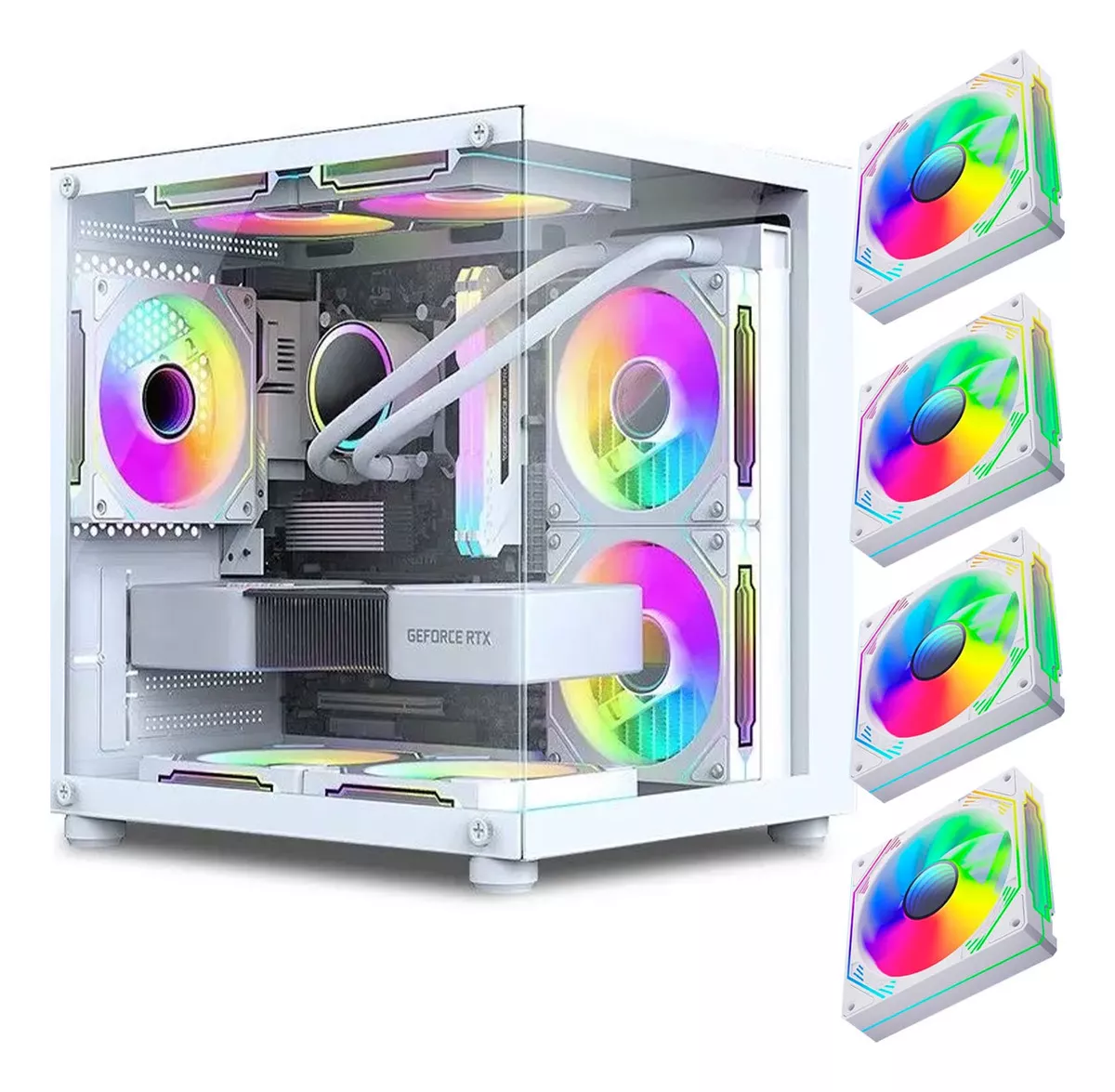 Imagem Gabinete Gamer Aquário em Vidro com 4 Fans RGB GB1797 - Branco