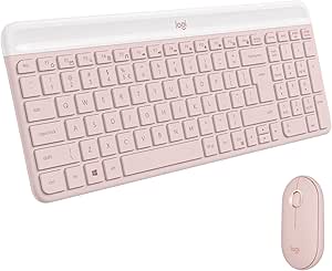 Imagem Combo Teclado e Mouse sem Fio Logitech MK470 Slim, Silencioso, USB – Rosa
