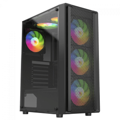 Imagem Gabinete Gamer Liketec Storm Mesh Mid Tower Vidro Temperado ATX Sem Fonte Com 3 Fans Rainbow