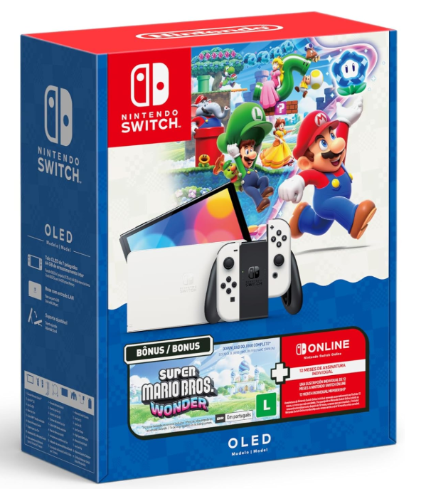 Imagem Console Nintendo Switch Oled + Super Mario Bros. Wonder + 12 Meses Assinatura Nintendo Switch Online
