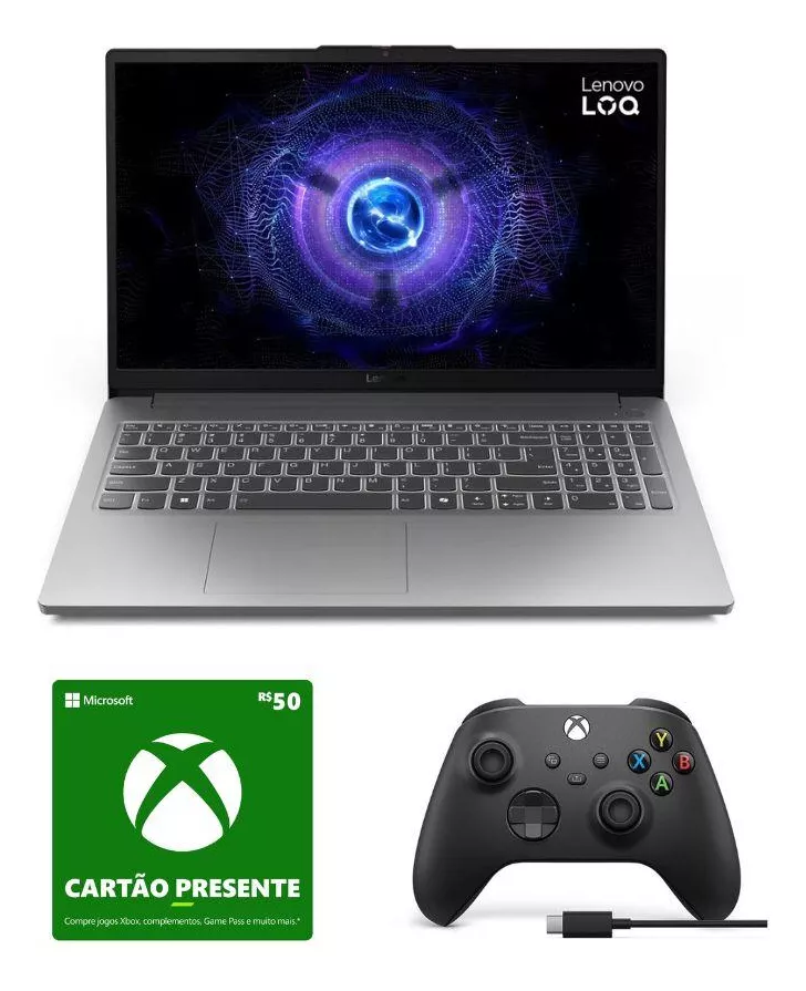 Imagem Notebook Gamer Lenovo LOQ Intel Core i5-12450HX RTX3050 + Controle Xbox + Gift Card R$50