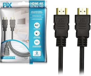 Imagem PIX Cabo Hdmi 2.0 4K Hdr 19P 2M Pix Gold, Preto