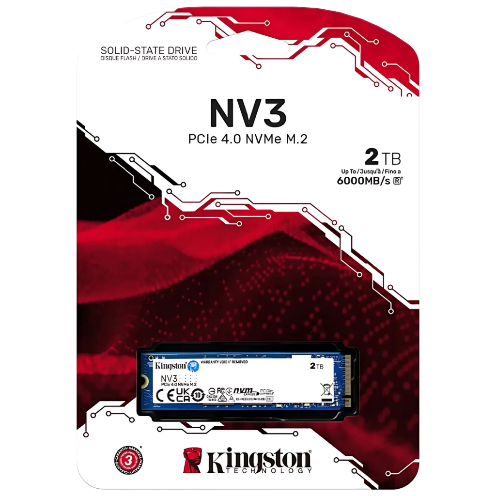 Imagem SSD Kingston NV3 2TB M.2 PCIe 4.0 NVMe Velocidade de 6000MB/s 