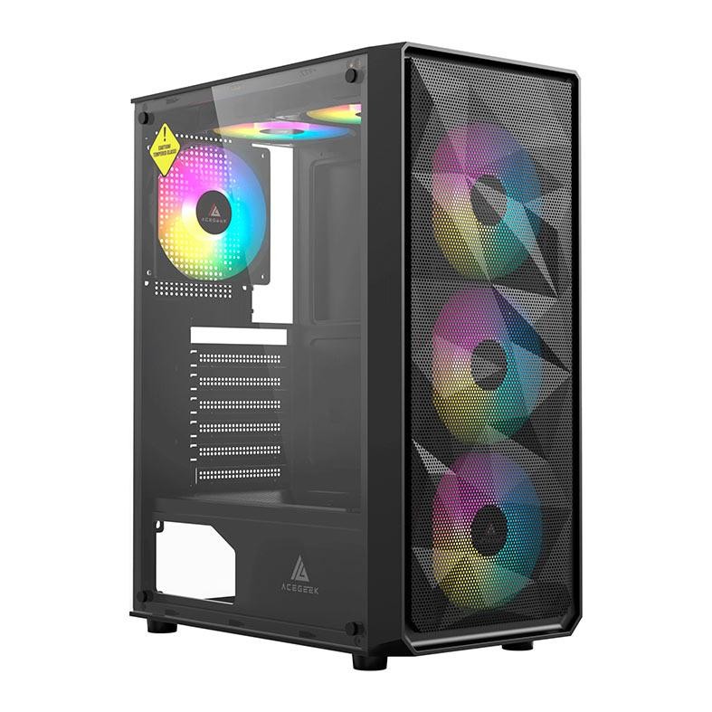 Imagem Gabinete Gamer Acegeek Diamond R339 Mid-Tower – Lateral de Vidro, 3 Fans Rainbow