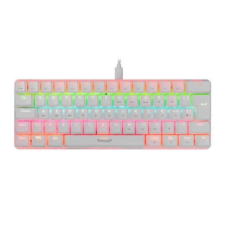 Imagem Teclado Mecanico Gamer TGT Sherman Compacto, Rainbow, ABNT2, Switch Azul, Branco