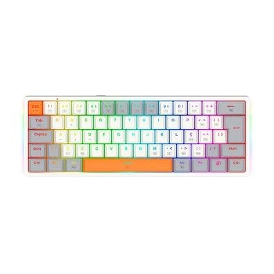 Imagem Teclado Mecânico Gamer Redragon Akali K642WGO-RGB 60% ABNT2 - Switch Brown, RGB - Branco/Cinza/Laranja