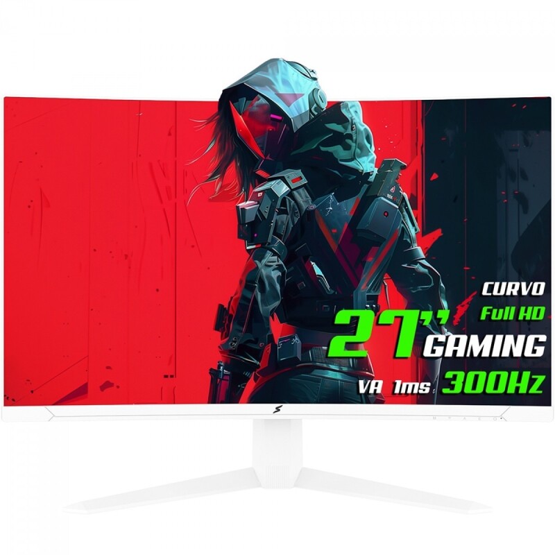 Imagem Monitor Gamer SuperFrame UltraX 27 Pol Curvo Full HD Fast VA 1ms 300Hz FreeSync/G-Sync HDMI/DP Branco SFUCW-27300-FHD