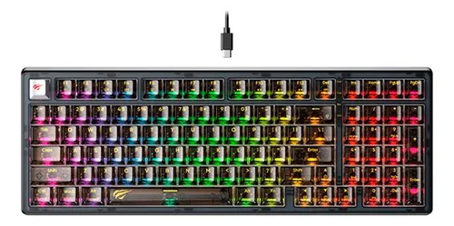 Imagem Teclado Gamer Havit KB875L Mecânico RGB - Switch Red, Layout Inglês (US), Preto