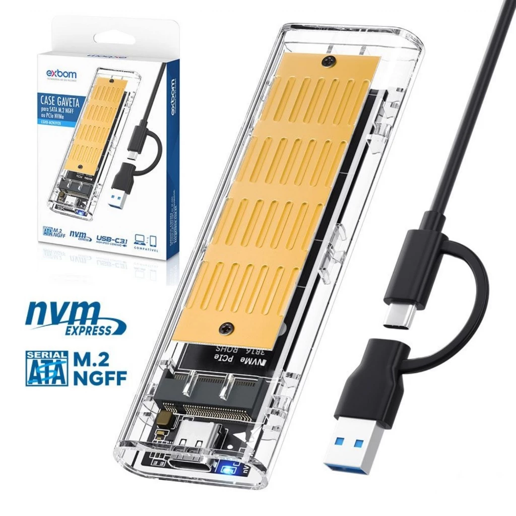 Imagem Case Transparente para SSD M.2 NVME e NFGG - CGHD-M2NX920 EXBOM