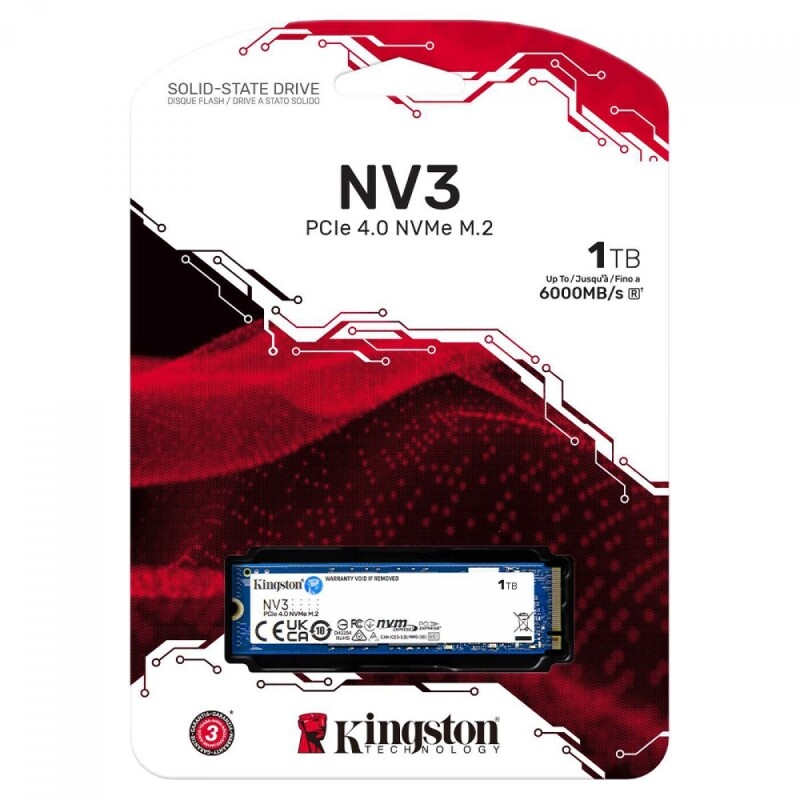Imagem SSD Kingston NV3 1TB M.2 NVMe 2280 PCIe 4.0 Leitura 6000MBs e Gravação 4000MBs SNV3S/1000G