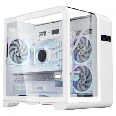 Imagem Gabinete Gamer K-MEX Cyberpunk White CG-W8KI Mid Tower Vidro Temperado m-ATX Com Display Digital Sem Fan Branco CGW8KIRH002CB0X