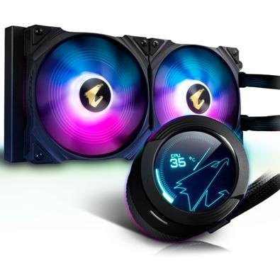 Imagem Water Cooler Gigabyte Aorus Liquid Cooler 280, RGB, 280mm, AMD/Intel, Com Display LCD - GP-AORUS WATERFORCE X 280