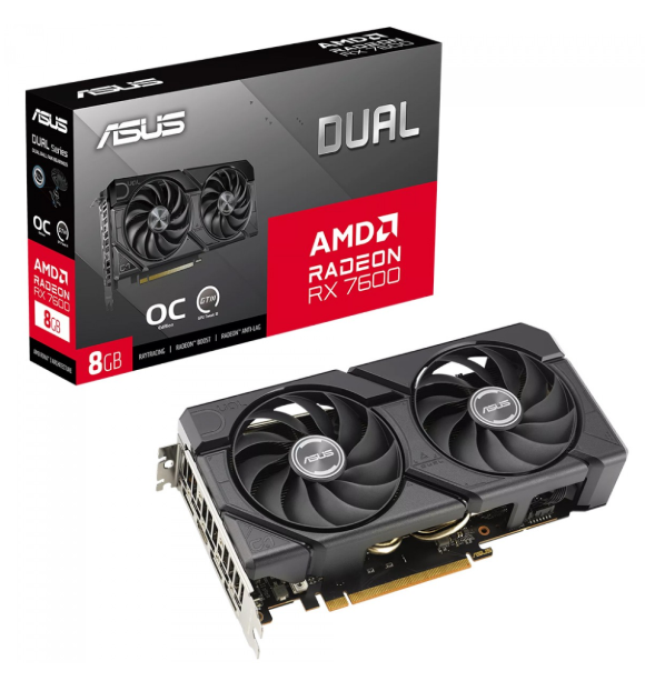 Imagem Placa De Vídeo Asus Dual AMD Radeon RX 7600 EVO OC Edition, 8GB, GDDR6, FSR, Ray Tracing