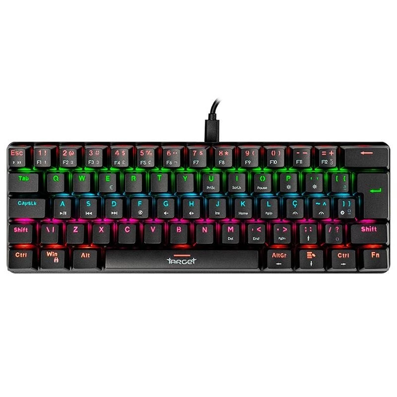 Imagem Teclado Mecanico Gamer TGT Sherman Compacto, Rainbow, ABNT2, Switch Azul, Preto