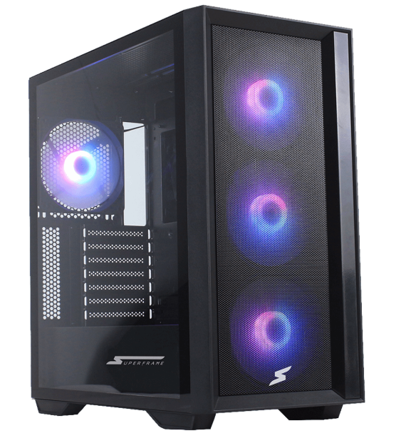 Imagem Gabinete Gamer SuperFrame Hawk, RGB, Mid Tower, Vidro Temperado, E-ATX, Black, Sem Fonte, Com 3 Fans