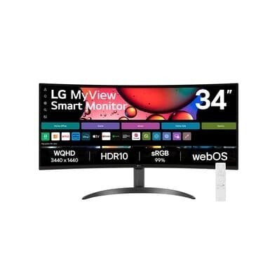 Imagem Monitor Curvo LG MyView Smart 34" WQuadHD WebOS ThinQ Home Air Play USB e HDMI Bluetooth - 34SR60QC-B.A