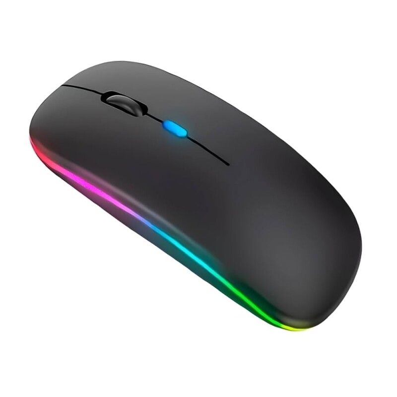Imagem Mouse Sem Fio Bluetooth USB Recarregável com Iluminação RGB Sensor Ajustável e Design Ergonômico - Preto