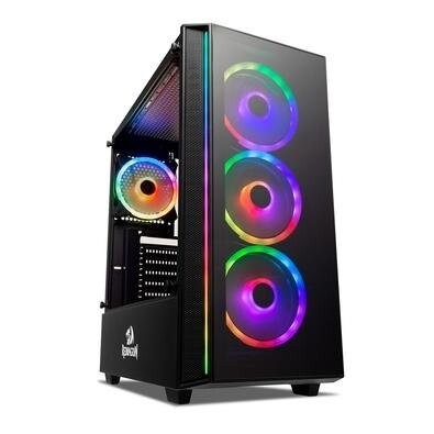 Imagem Gabinete Gamer Redragon Grapple Mid Tower ATX RGB Lateral em Vidro Preto - GC-607BK