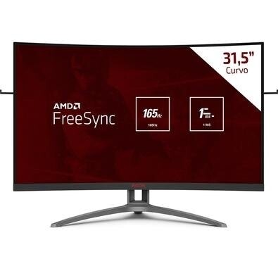 Imagem Monitor Gamer Curvo AOC Agon 31.5" 165 Hz Full HD 1ms DisplayPort e HDMI FreeSync Premium RGB Light FX Preto - AG323FCXE