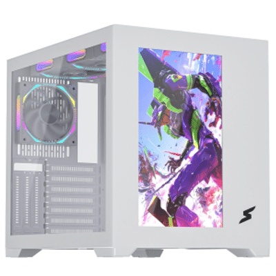 Imagem Gabinete Gamer SuperFrame Box Magic Mid Tower Vidro Temperado Com Display LCD 13.3 Pol ATX Branco Sem Fonte Com 6 Fans - SF-CS-BMMAW6F