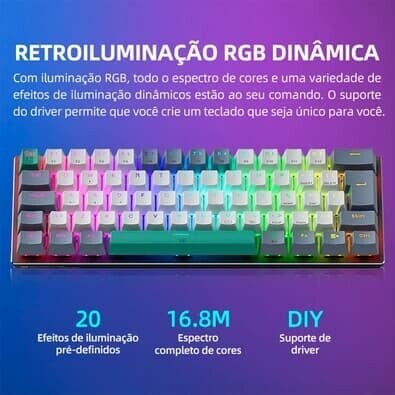 Imagem Teclado Mecânico Gamer Machenike K500-B61 RGB Switch Blue,Layout 60% Compacto HotSwap USB-C ABNT2 Cinza - JJ02F0001