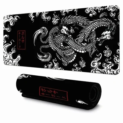 Imagem Mouse Pad Gamer Speed Criarte Dragão Chinês Japonês Desk Pad Profissional Premium Com Borda Costurada 60x30
