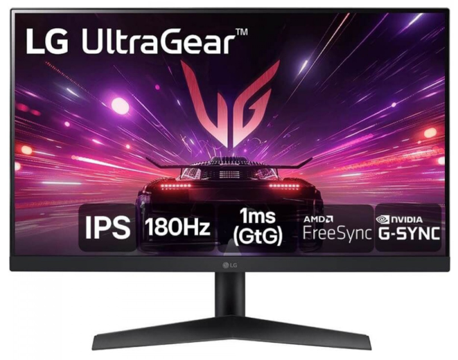Imagem Monitor Gamer LG UltraGear, 24 Pol, Full HD, 180Hz, IPS, 1ms, FreeSync/G-Sync, HDMI/DP, 24GS60F-B.AWZM
