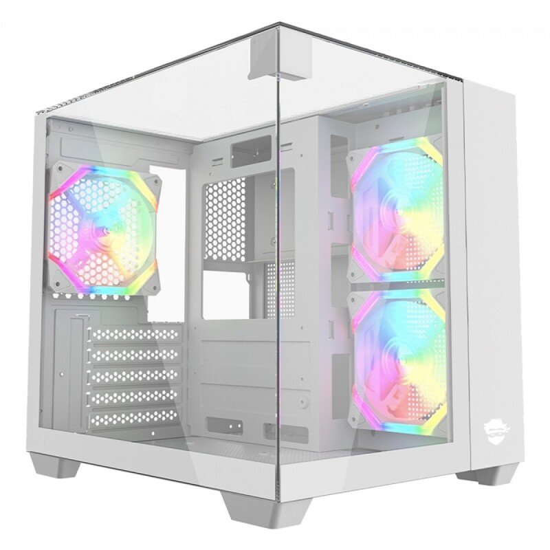 Imagem Gabinete Gamer Ninja Clear Cube Mid Tower Vidro Temperado M-ATX White Sem Fonte Com 3 Fans ARGB GN-CS-CLMAW3F