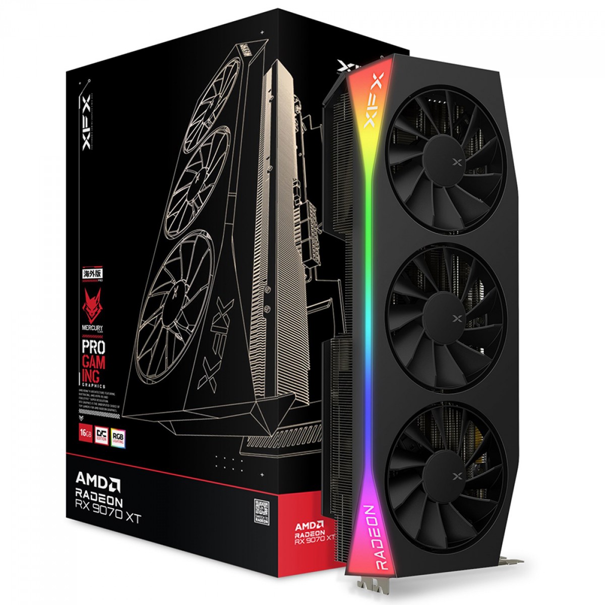 Imagem Placa de Vídeo XFX Mercury AMD Radeon RX 9070 XT OC RGB, 16GB, GDDR6, FSR, Ray Tracing