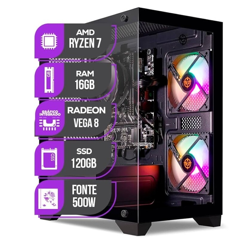 Imagem PC Gamer Mancer | Ryzen 7 5700G | Vega 8 | 16GB DDR4 | SSD 120GB | Fonte 500W 80 Plus