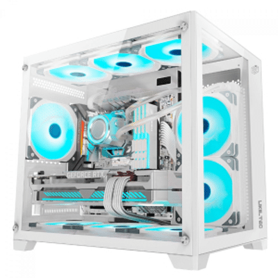 Imagem Gabinete Gamer Liketec Cube Kirra RGB Mid Tower Vidro Temperado White Sem Fonte Com 4 Fans