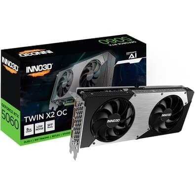 Imagem Placa de Video Inno3D RTX 5060 Twin X2 NVIDIA Geforce 8GB 2527MHz 128bits FP4 e DLSS 4 Ray Tracing - N50602-08D7X-195070