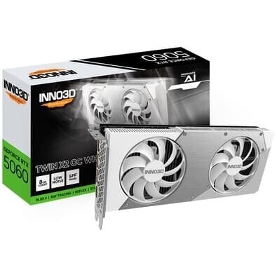 Imagem Placa de Video Inno3D RTX 5060 Twin X2 OC White NVIDIA Geforce 8GB GDDR7 2527MHz 128bits DLSS 4 Ray Tracing - N50602-08D