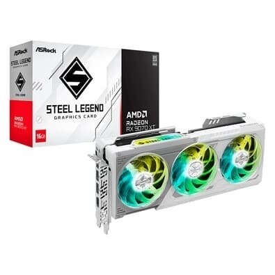 Imagem Placa de Vídeo ASRock RX 9070 XT Steel Legend AMD Radeon ARGB 16GB GDDR6 2970MHz FidelityFX RDNA - 90-GA5DZZ-00UANF